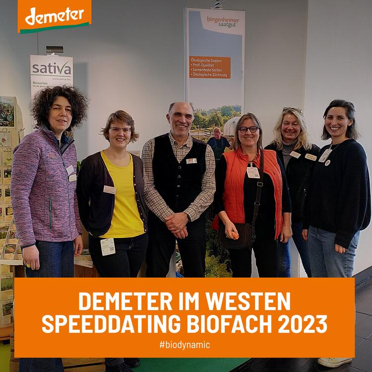 Das ist ein Bild des Demeter im Westen Teams mit den Ausstellern von der Bingenheimer Saatgut AG
